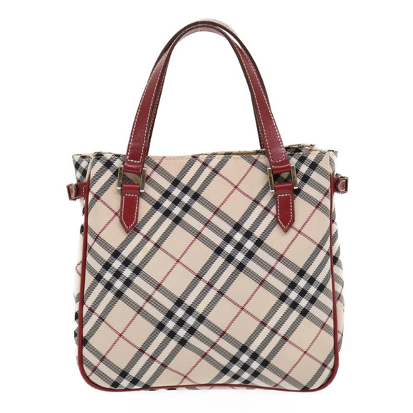 BURBERRY Nova Check Blue Label Hand Bag Canvas Beige Red Auth 46683 - Picture 2 of 16